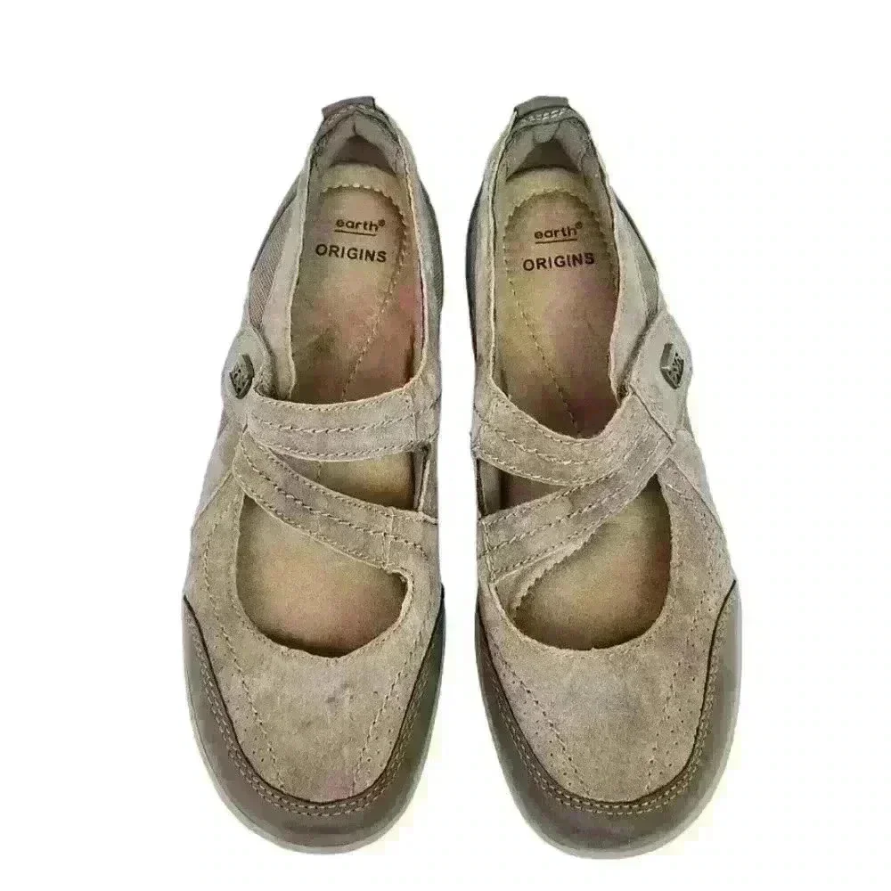 Earth Origins Brown Suede Slip On Mary Jane Loafers Sz 8N